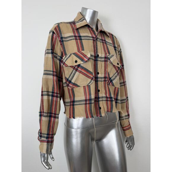 Vintage Sears Roebuck Shirt Womens OS Plaid Wool Blend Cropped 90s Lumber - Picture 1 of 8